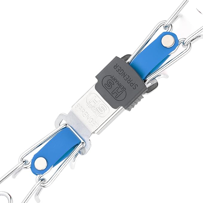 Herm Sprenger Chrome Plated Steel Dog Collar with Quick Release ClicLock Buckle and Biothane Insert Training Collar for Dogs Made in Germany (Cerulean Blue, 22in x 3.0mm(Neck Size up to 18-19in))