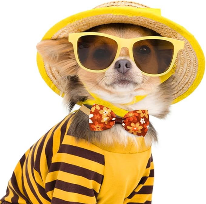 Floral Pet Bow Tie and Necktie Set Bulk 100pcs-Adjustable Dog Cat Costume Accessories for Weddings,Parties.Photo Shoots(Vibrant Flower Patterns)