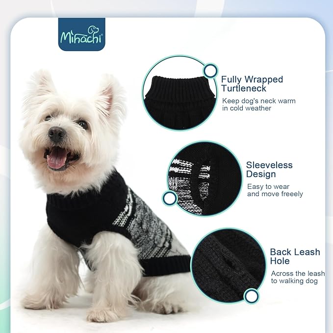 Mihachi Dog Sweaters for Medium Dogs Girl Boy,Soft Warm Dogs Shirt, Cold Weather Dog Coat Turtleneck Knitted Pullover Dog Clothes Costume with Leash Hole for Large Cat Puppy Doggy Pet,Black M