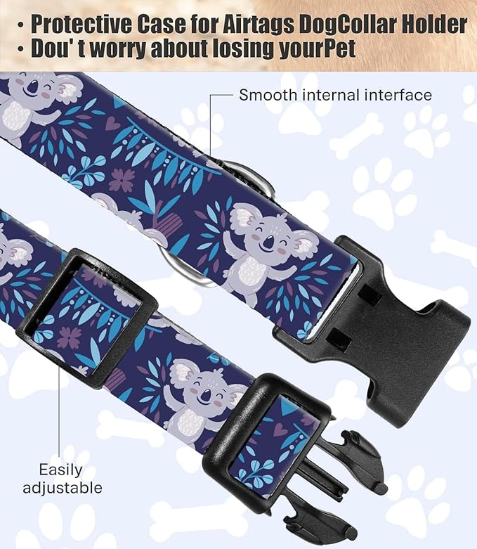 Dog Collar, Cute Dog Collar for Small Medium Large Dogs, Personalized Adjustable Soft Pet Collars with Quick Release Buckle for Walking Running, Cute Blue Koala