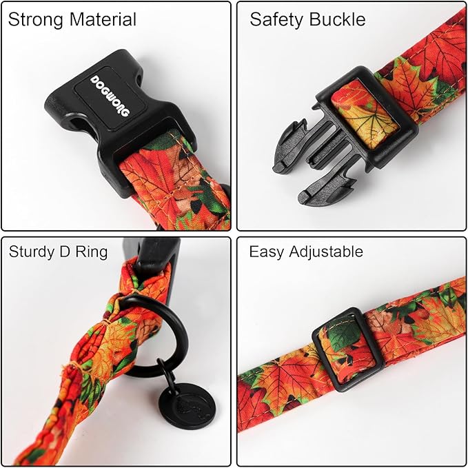 DOGWONG Cotton Dog Collar, Heavy-Duty Fall Dog Collar Durable Soft Fabric Pet Dog Collars Cute Halloween Puppy Necklace for Small Medium Large Dogs