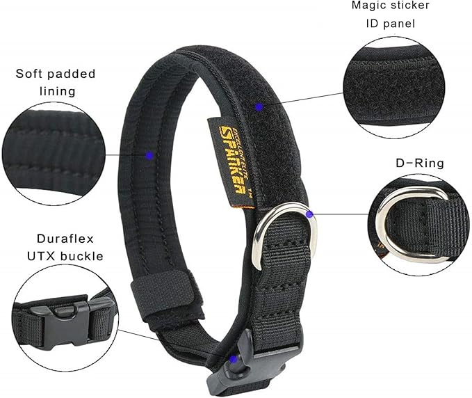 EXCELLENT ELITE SPANKER Nylon Puppy Dog Collar Adjustable Soft Padded Collar Heavy Duty Quick-Release Buckle Lightweight No-Choke for Small Medium Dogs(BLK,S)