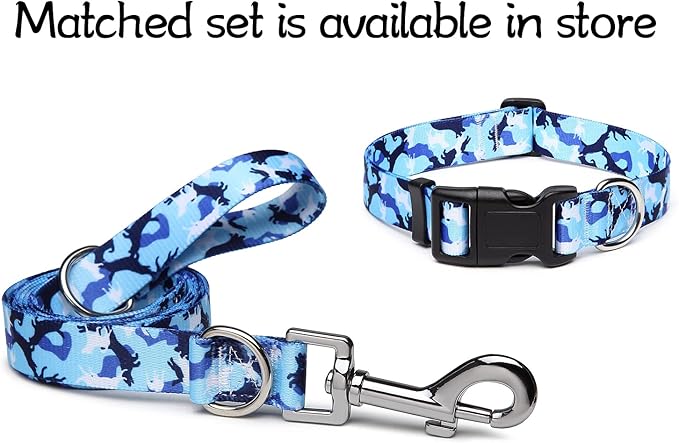 Adjustable Dog Collar with Patterns, Ultra Comfy Soft Nylon Breathable Pet Collar for Small Medium Large Dogs (L, Dog Camouflage Blue)