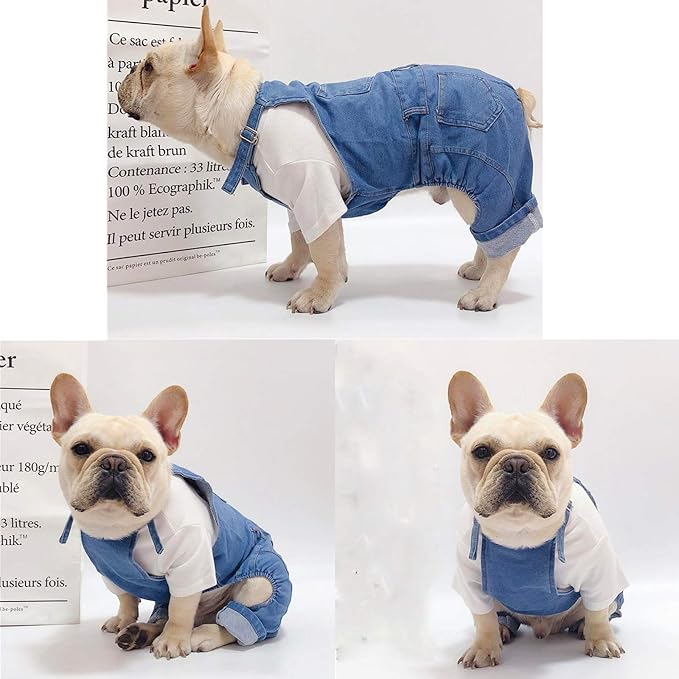 Dog Shirts & Clothes - Denim Overalls & Jean Apparel for Small & Medium Dogs & Cats, Comfortable Puppy Costumes - Shirt & Pant Sets, Pets Outfits (XL)