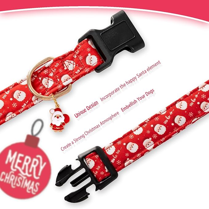 Red Christmas Dog Collar for Small Medium Large Dogs Special Design Cute Red Santa Claus Dog Collar for Girl Boy Dogs Soft Adjustable Santa Claus Puppy Collars for Male Female Dogs S