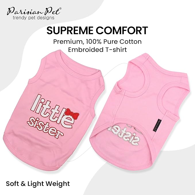 Parisian Pet Dog Cat Clothes Tee Shirts Little Sister T-Shirt, L