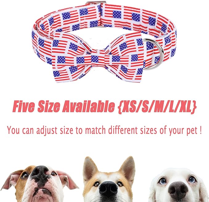 Unique style paws Dog Collar, Pet Collar Dog Bow Tie Gift for Girl or Boy Dogs, American Flag Adjustable Dog Collar for X-Small Dogs