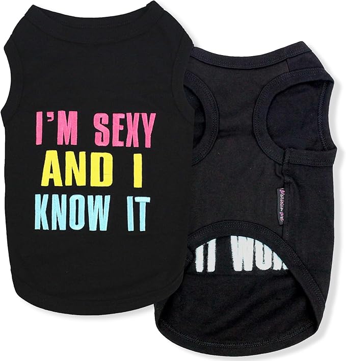 Parisian Pet Dog Tshirt - Embroidered “ I’m Sexy “ Girl Dog Clothes - Breathable and Lightweight Tank Top - Sleeveless Pet Tee Shirts - Machine Washable Shirt for Large Dogs - XL