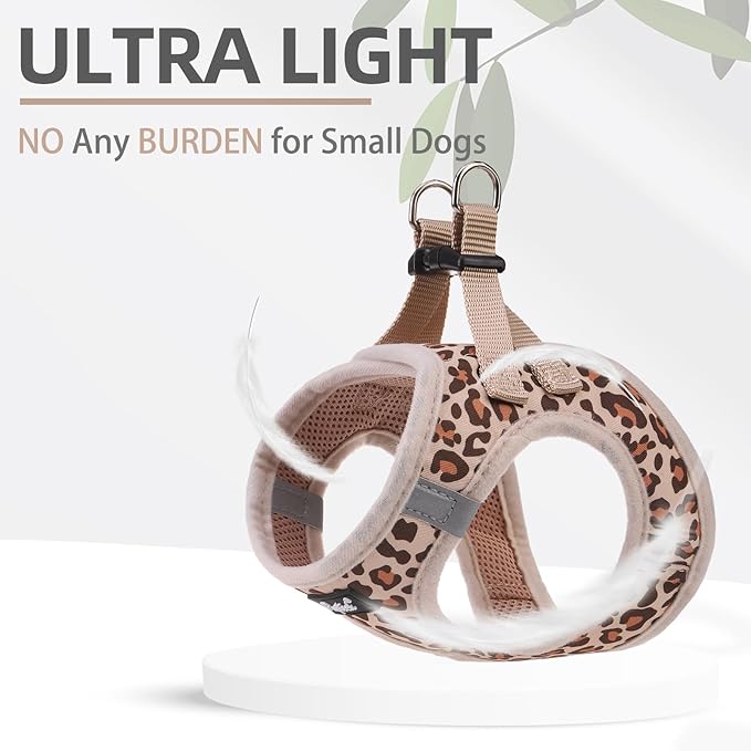 PUPTECK Dog Harness and Leash Set for Small Medium Dogs No Pull Step-in Soft Mesh Puppy Cat Vest Harnesses Reflective at Night, Brown Leopard Print, M