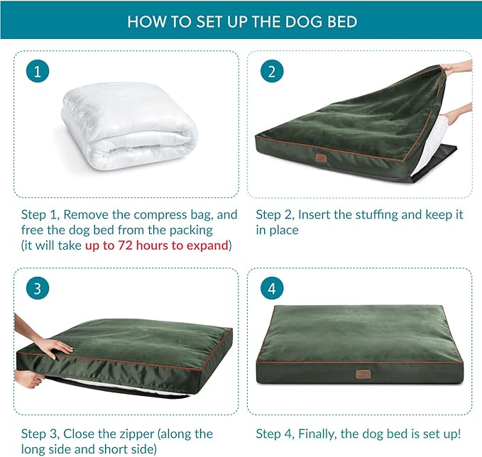 Bedsure Waterproof Dog Beds for Extra Large Dogs - 4 Inch Thicken Up to 100lbs XL Pet Mat Pillows with Removable Washable Cover, Green