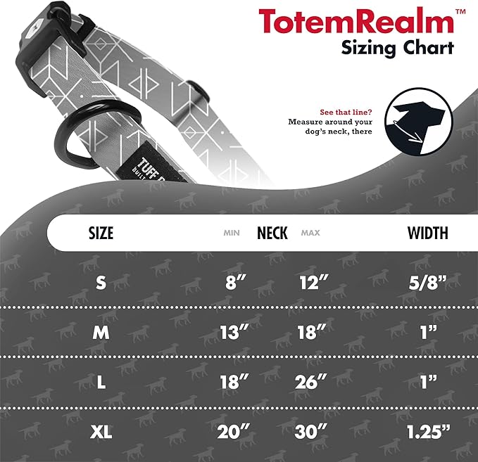Tuff Pupper Premium Adjustable Dog Collar for Medium Boy & Girl Dogs, Stylish Pattern Collars Designed in USA, Quick Release Buckle, TotemRealm Print, Medium (1 Inch Wide x 13-18 Inch Neck)