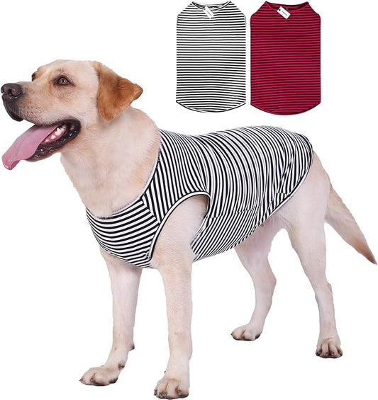 Dog Shirts Cotton Striped T-Shirts, Breathable Basic Vest for Puppy and Cat, Super Soft Stretchable Doggy Tee Tank Top Sleeveless, Fashion & Cute Color for Boys and Girls (XL, Black+Red)