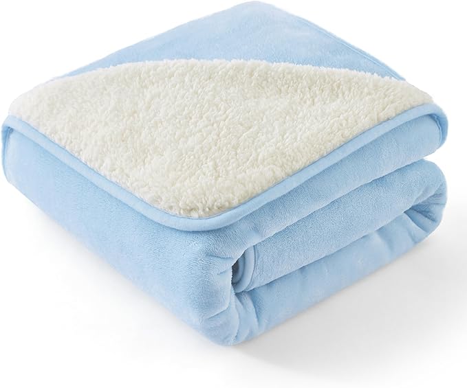 Bedsure Waterproof Dog Blankets for Small Dogs - Small Cat Blanket Washable for Couch Protection, Sherpa Fleece Puppy Blanket, Soft Plush Reversible Throw Furniture Protector, 25"X35", Light Blue