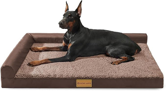 Patas Lague Orthopedic XXL Dog Bed for Extra Large Dogs 48''X30'', Waterproof L Shaped Big Large Pet Sofa Beds with Removable Washable Cover, Soft Comfortable Pet Couch Mat with Nonskid Bottom, Brown