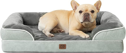 EHEYCIGA Orthopedic Dog Bed for Medium Dogs, Waterproof Memory Foam Medium Dog Beds with Sides, Non-Slip Bottom and Egg-Crate Foam Pet Couch Bed with Washable Removable Cover, Greyish Green