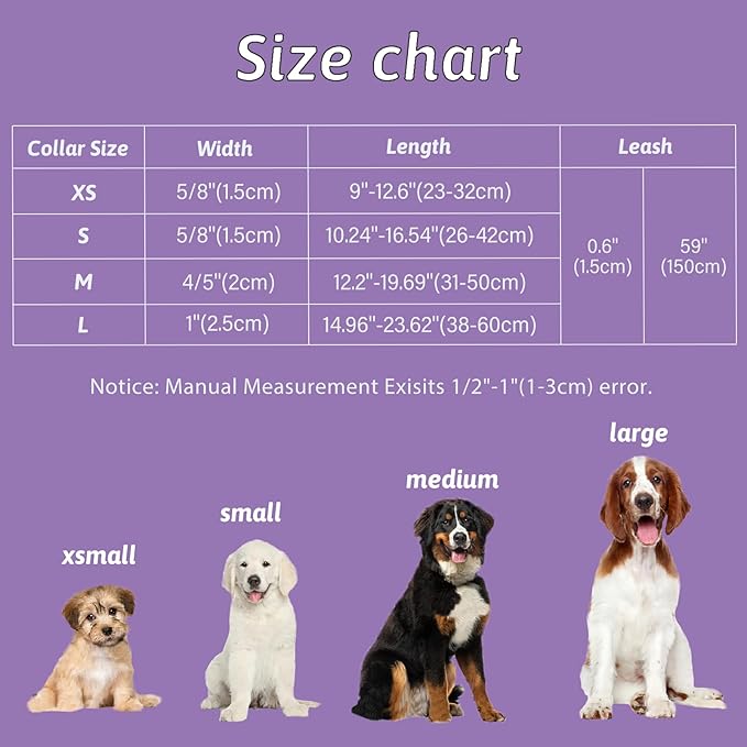 Dog Collar and Leash Set Girls Adjustable Puppy Collars with Floral Bow Tie for Small Medium Large Female Dogs, Purple Green Flower, S