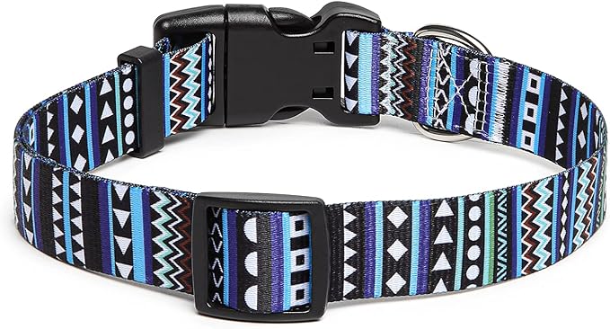 Adjustable Dog Collar with Patterns, Ultra Comfy Soft Nylon Breathable Pet Collar for Small Medium Large Dogs (M, Bohemian Blue)