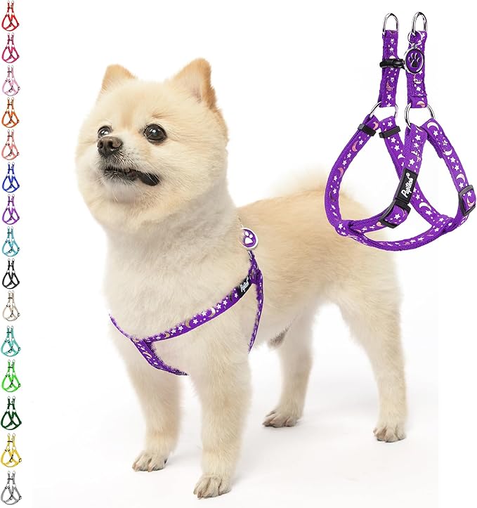 PUPTECK No Pull Dog Harness Soft Adjustable Basic Nylon Step in Puppy Vest Outdoor Walking with ID Tag, Moon Star Purple, S