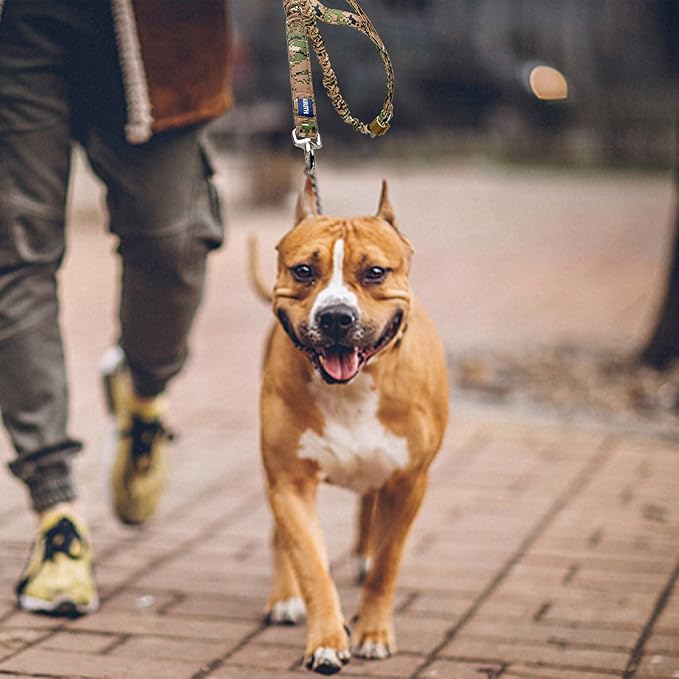 AUROTH Dog Leash Large Dogs, Heavy Duty Dog Leash Bungee, No Pull Dog Leash for Shock Absorption, Woodland Camo Dog Training Leashes for Medium Large Breed Dogs 6FT, 2 Padded Handles