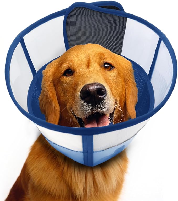 Soft Dog Cone for Dogs After Surgery, Breathable Pet Recovery Collar for Large Medium Dogs, Adjustable Dog Cone Collar, Elizabethan Collar (L, Blue)