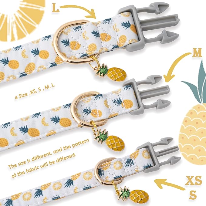 Faygarsle Cute Dog Collar for Girls Boy Dogs Soft Fancy Pet Collar with Pineapple Design Ideal Pink Summer Dog Collar for Small Medium Large Dogs S