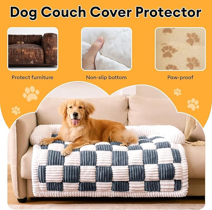 FUNNY FUZZY Pet Couch Covers for Sofa, Large Dog Couch Cover Protector Plush Pet Bed Mat for Furniture Protector, X-Large. Muted Grey