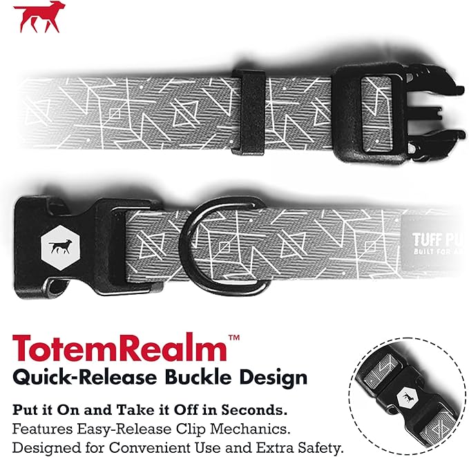 Tuff Pupper Premium Adjustable Dog Collar for Medium Boy & Girl Dogs, Stylish Pattern Collars Designed in USA, Quick Release Buckle, TotemRealm Print, Medium (1 Inch Wide x 13-18 Inch Neck)