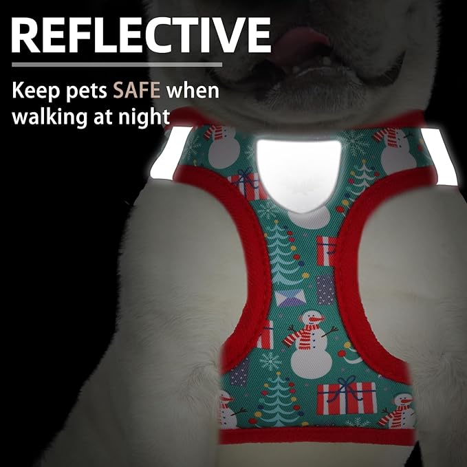PUPTECK Adjustable Dog Harness Collar and Leash Set Step in No Pull Pet Harness for Small Medium Dogs Puppy and Cats Outdoor Walking Running, Soft Mesh Padded Reflective Vest Harnesses, Christmas, M