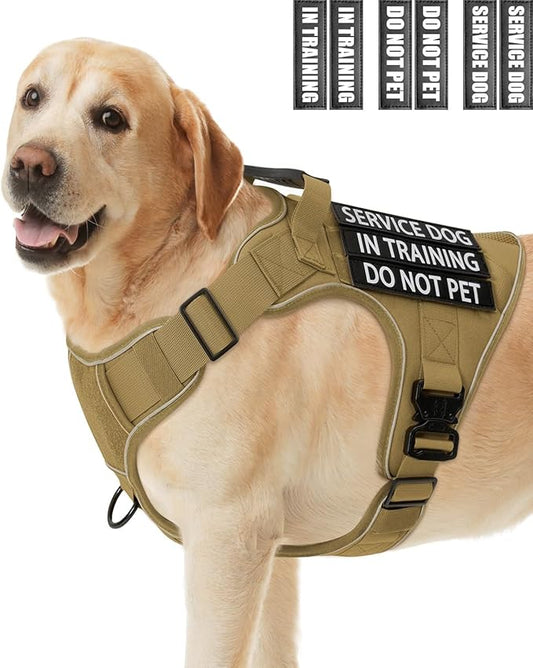 Reflective Service Dog in Training Vest Harness for Medium Large Dogs, Adjustable Heavy Duty Padded Brown Dog Harness, with Front Clip and Metal Buckles Do Not Pet for Training, Hiking