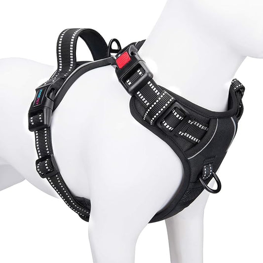 PHOEPET No Pull Dog Harnesses for Small Dogs Reflective Adjustable Front Clip Vest with Handle 2 Metal Rings 3 Buckles [Easy to Put on & Take Off](XS, Black)