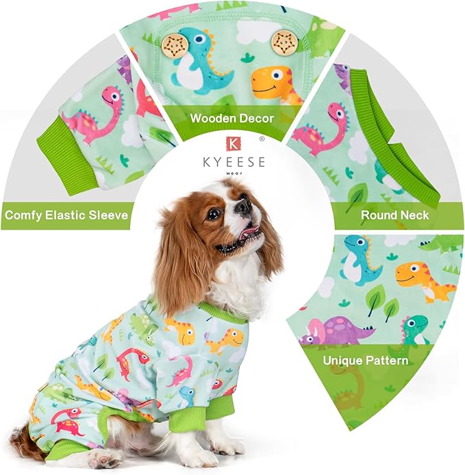 KYEESE Dog Pajamas Stretchy Pet Jammies Onesie Large Dog Pajamas with Colorful Dinosaurs Comfy Clothes for Dogs Boy Girl Velvet Pjs Soft Outfit, XXX-Large