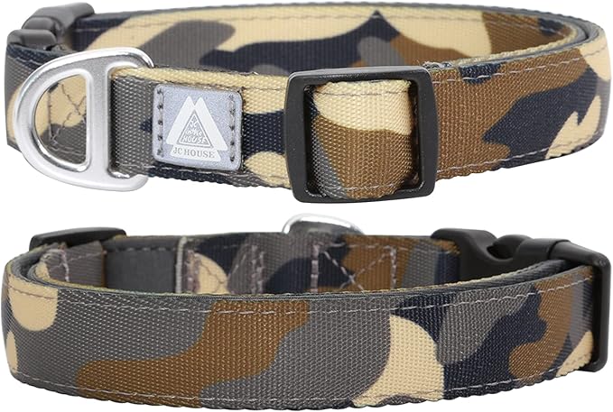 Soft Padded Dog Collar, Neck 12’’-20’’, Adjustable Heavy Duty Collar with 3M Reflective Logo for Medium, Large Dogs, Camo Green, M