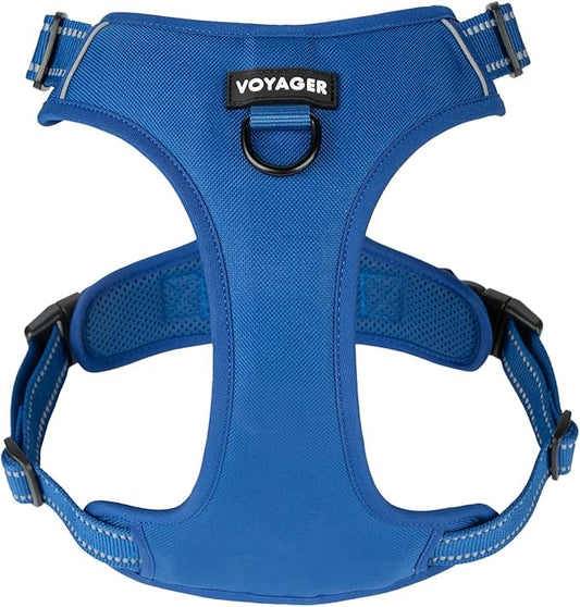 No Pull Dog Harness for Large Dogs, Dual Leash Attachments, Adjustable Soft but Strong Pet Harness with 3M Reflective Technology, (Royal Blue Lattice Nylon), XL (Chest: 28-37")