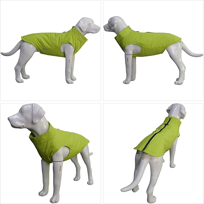 Winter Vest for Dogs, Waterproof & Windproof, Cotton Lined, Zippered Jacket, Breathable, Soft, Green, XS to L
