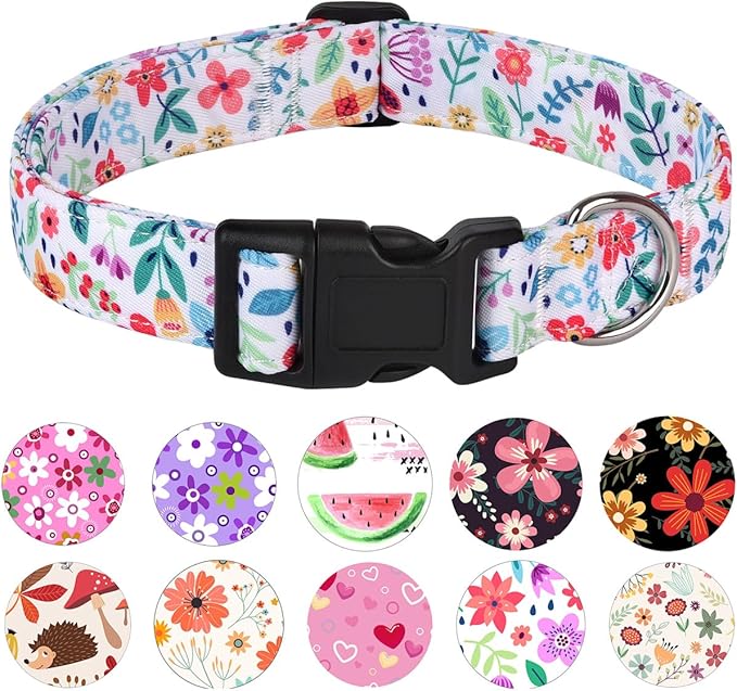 Dog Collar, Adjustable Dog Collar for Small Medium Large Dogs, Cute Puppy Collar for Boy and Girl Dogs, Cute Design for Boys Girls Male Female Dog Pet Collar(Floral,L)