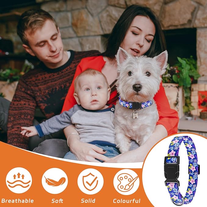 Dog Collar, Cute Floral Puppy Collar for Boys Girls Small Medium Large Dogs, Adjustable Soft Pet Collar Fancy Floral with Quick Release Buckle for Males Females, Floral Purple,XS