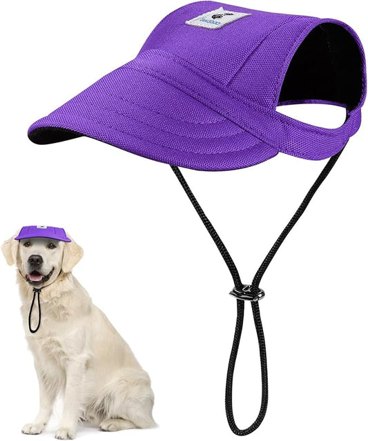 Pawaboo Dog Baseball Cap, Outdoor Pet Sport Sun Protection Baseball Cap Hat, Adjustable Travel Sport Hat Visor Sunbonnet Outfit with Ear Holes for Small Dogs Puppy, XL, Purple