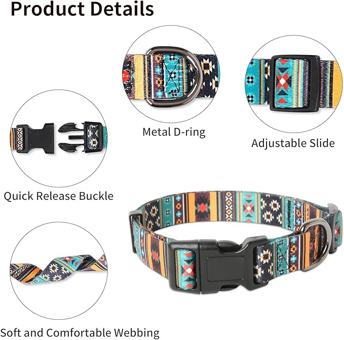 Timos Dog Collar, Adjustable Soft Dog Collar for Small Medium Large Dogs, Patterned Puppy Collars with Quick Release Buckle for Boy and Girl Female Dogs,XS Length 8.5''-11''