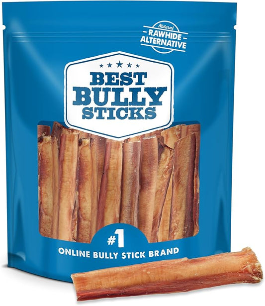 Best Bully Sticks 6 Inch Thick Bully Sticks - 18 Count (Pack of 1) - Natural, Grass-Fed, Single Ingredient, Grain and Rawhide Free, Ideal for Big Breeds