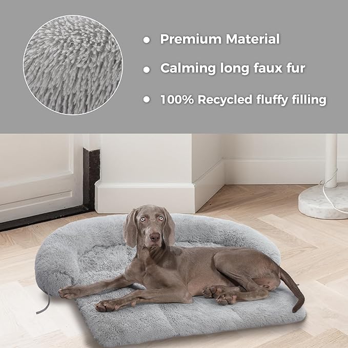 Calming Dog Bed Couch Cover Washable- Fluffy Plush Dog Mat for Furniture Protector for Small Big Dogs Cats, Light Grey