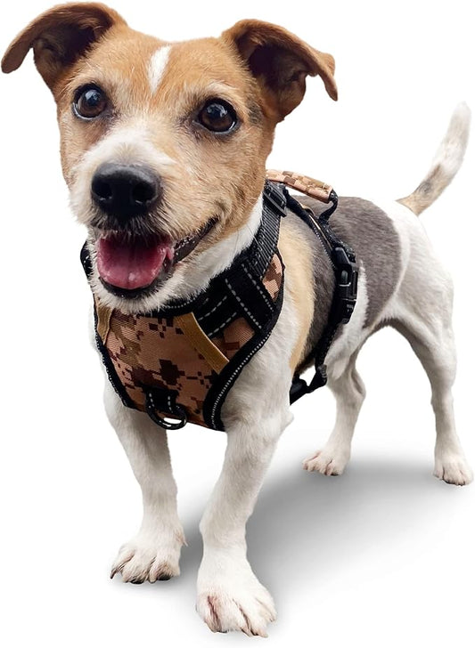 No Pull Dog Harness, Reflective Walking Dog Harness with Easy Control Handle and Front & Back Clips,Adjustable Breathable Soft Padded Dog Vest Harness for Large Medium Small Dogs, Camo,S
