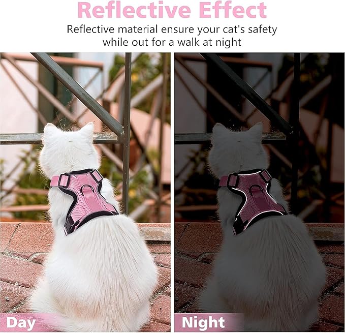 Dooradar Cat Harness and Leash Set, Escape Proof Safe Adjustable Kitten Vest Harnesses for Walking, Easy Control Soft Breathable Mesh Jacket with Reflective Strips for Cats, Pink, M