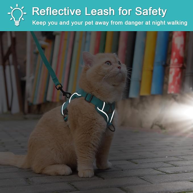 Vest Harness Leash Set for Small Dog Large Cat, Escape Proof Adjustable Jacket with Lead for Puppy Fat Cat Outdoor Walking, Soft Breathable Mesh Coat with Reflective Strip, XL Green