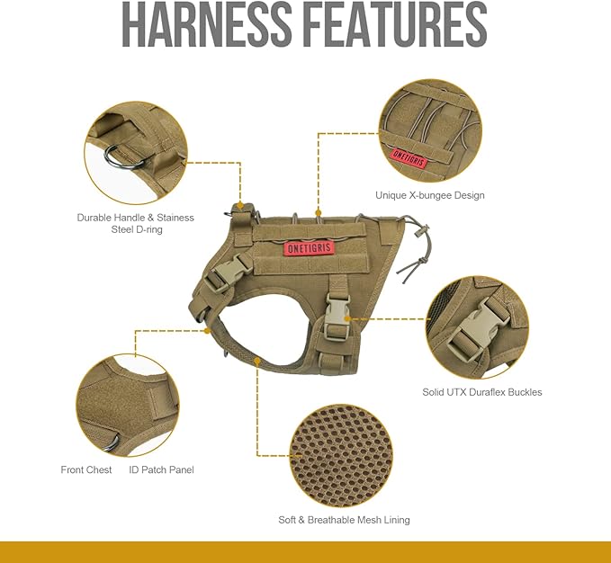 OneTigris Tactical Dog Harness Vest,No-Pull Service Dog Vest with Hook & Loop Panels,Adjustable Dog Vest Harness for Walking Hiking Training(Brown,XXS)