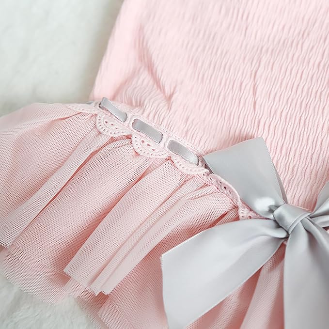 Moorfowl French Bulldog Princess Pink Tutu Dress Summer Vest Gauze Skirt for Pug Corgi Doggie Party Tulle Dress with Bowknot Fashion Outfits (XS(Back 11.02"-11.81",Chest 18.11"-19.68"))