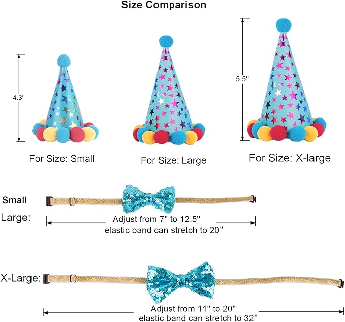 ADOGGYGO Dog Birthday Bandana Scarf and Blue Boy Pet Birthday Party Hat with Cute Bow Tie for Medium Large Dog Pet (Large)