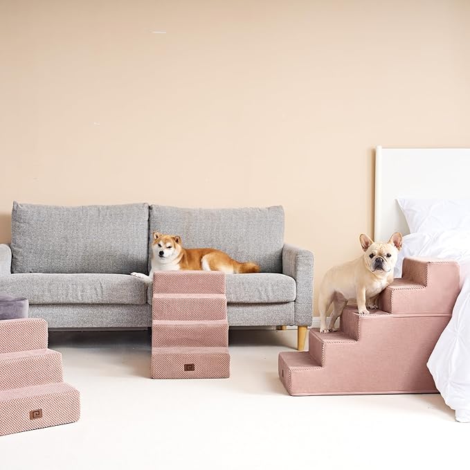 EHEYCIGA Dog Stairs for Bed 18”H, 4-Step Dog Steps for High Bed, Pet Steps for Small Dogs and Cats, Non-Slip Balanced Pet Ramp Indoor, Pink
