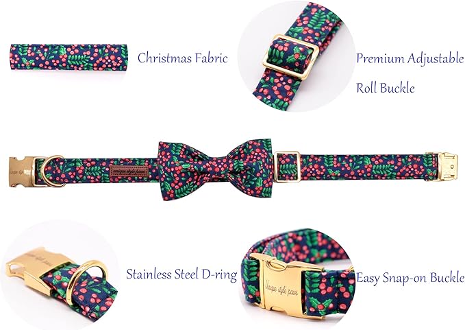 Unique style paws Christmas Dog Collar, Pet Collar Dog Bow tie Collar Gift for Girl or Boy Dogs, Adjustable Dog Collar for X-Large Dogs