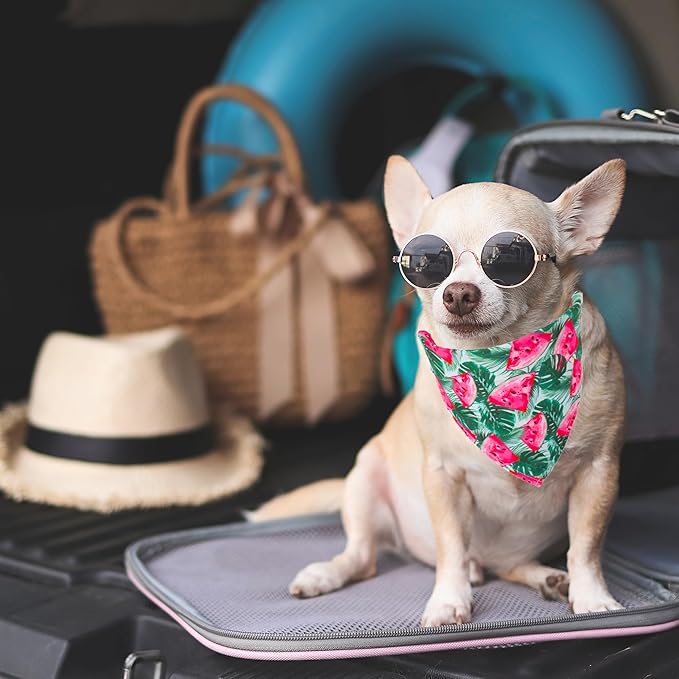 ADOGGYGO Summer Hawaii Dog Bandana, 6 Pack Flamingo & Fruit Pattern Triangle Summer Bandanas for Small Dogs Pets (Small)