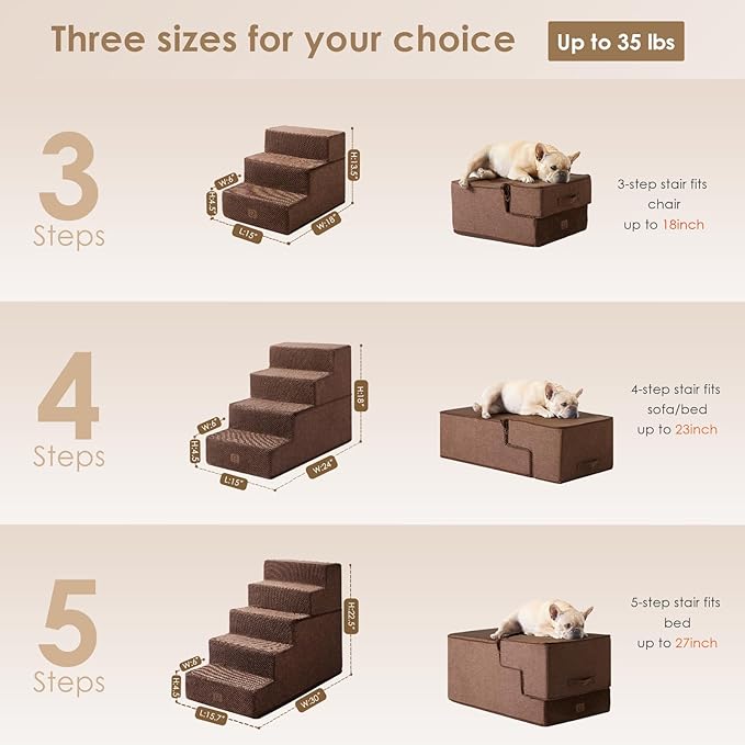 EHEYCIGA Dog Stairs for High Bed 22.5”H, 5-Step Dog Steps for Bed, Pet Steps for Small Dogs and Cats, Non-Slip Balanced Pet Ramp Indoor, Brown